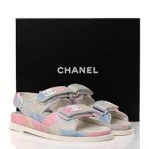 Women Chanel Rainbow Printed Fabric Quilted Interlocked CC Dad Sandals 37 US/6
